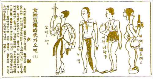 <조선일보> 1930년 1월 14일자 '여성선전시대가 오면(3)'에서 비난하는 신여성 모습. 